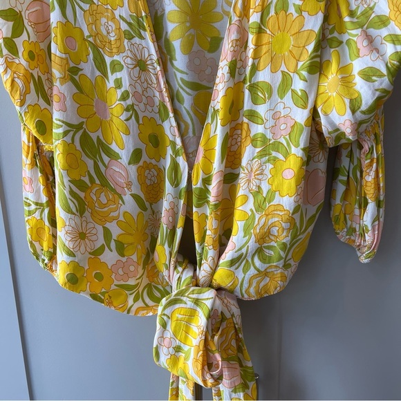 Faithfull the brand yellow floral bisset wrap top jolene cropped boho small - Picture 2 of 9